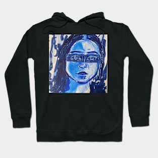 Hypnotized girl blue mixed media traditional abstract painting Hoodie